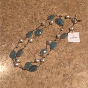 Teal pearl sliver statement necklace
